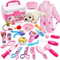 Buyger 2 en 1 Maletin Veterinaria Doctora Perritos Kit Regalo de Cumpleaños Juguetes Educativo Niños Niñas 3 4 5 6 Años